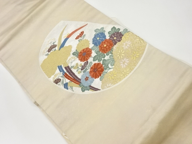 JAPANESE KIMONO / VINTAGE NAGOYA OBI / WOVEN CLOUD & FLORAL PLANTS